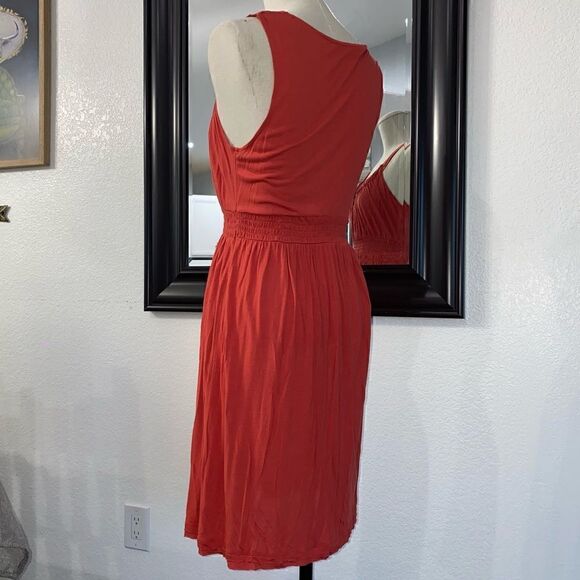 Calvin Klein Jeans Women's Orange Ruched Dress V-Neck Sleeveless Size Small - Picture 4 of 13